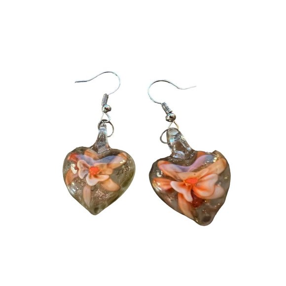 Glass Pendant Bursting Flower Necklace Dangle Earring Set - Picture 6 of 11